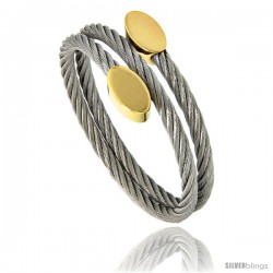 Stainless Steel Cable Golf Bracelet Oval Gold-Tone Ends, 7 in