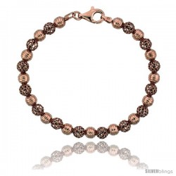 Sterling Silver Corrugated Filigree Bead Bracelet Rose Gold Finish, 7 in