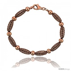 Sterling Silver Oval Filigree Bead Bracelet Rose Gold Finish, 7 in