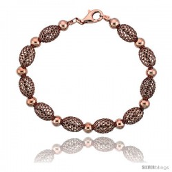 Sterling Silver Oval Filigree Bead Bracelet Rose Gold Finish, 7 in -Style Fbb104r