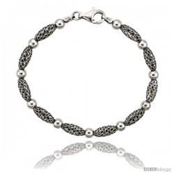 Sterling Silver Corrugated Filigree Bead Bracelet White Gold Finish, 7 in -Style Fbb105h