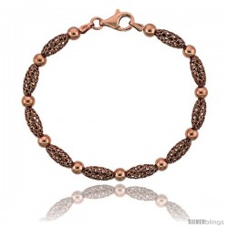 Sterling Silver Corrugated Filigree Bead Bracelet Rose Gold Finish, 7 in -Style Fbb105r