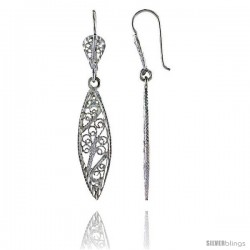 Sterling Silver 1 7/8" (47 mm) tall Marquise-shaped Filigree Dangle Earrings