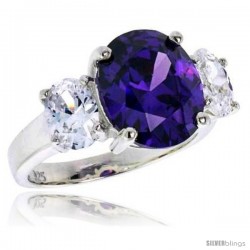 Sterling Silver 5.0 Carat Size Oval Cut Amethyst Colored CZ Bridal Ring -Style Rcz397