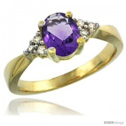 14k Yellow Gold Ladies Natural Amethyst Ring oval 7x5 Stone Diamond Accent -Style Cy401168