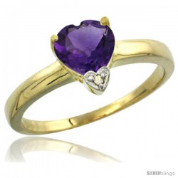 14K Yellow Gold Natural Amethyst Heart-shape 7x7 Stone Diamond Accent