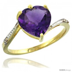 14k Yellow Gold Ladies Natural Amethyst Ring Heart-shape 9x9 Stone Diamond Accent