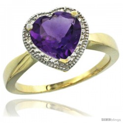 14k Yellow Gold Ladies Natural Amethyst Ring Heart-shape 8x8 Stone Diamond Accent