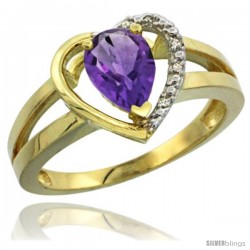 14k Yellow Gold Ladies Natural Amethyst Ring Heart-shape 5 mm Stone Diamond Accent