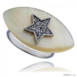 Marquise-shaped Mother of Pearl Ring in Solid Sterling Silver, Accented with Tiny High Quality CZ's, 9/16 ( -Style Rzs21