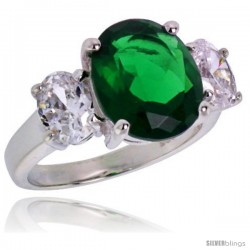 Sterling Silver 5.0 Carat Size Oval Cut Emerald Colored CZ Bridal Ring -Style Rcz399