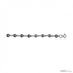 Sterling Silver Heart Charm Bracelet, 1/4 in wide -Style 2cb7