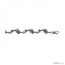 Sterling Silver Dolphin Charm Bracelet, 3/8" (10 mm).