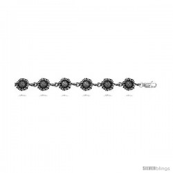 Sterling Silver Sunflower Charm Bracelet, 3/8" (10 mm).