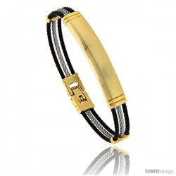 Stainless Steel Identification Cable Bracelet Black and Gold, 7 in