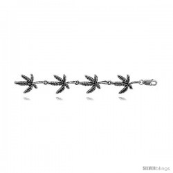 Sterling Silver Pot Leaf Charm Bracelet, 11/16" (18 mm).