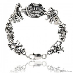 Sterling Silver Noah's Ark Bracelet, 3/4" (19 mm) wide