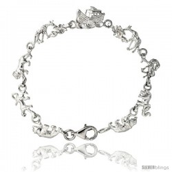 Sterling Silver Noah's Ark Bracelet, 1/12" (12 mm) wide -Style 4cb32