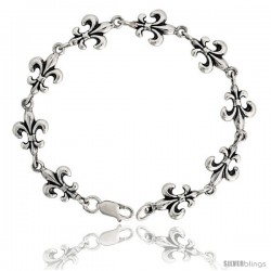 Sterling Silver Fleur De Lis Bracelet, 7/16" (11 mm) wide