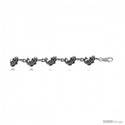 Sterling Silver Fish Charm Bracelet, 3/8" (10 mm).