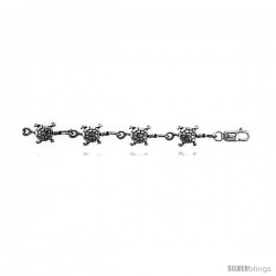 Sterling Silver Turtle Charm Bracelet, 3/8" (10 mm).