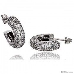 Sterling Silver Cubic Zirconia Micro Pave Post Hoop Earrings 1/2 in