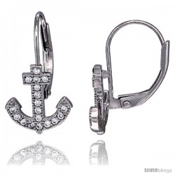 Sterling Silver Cubic Zirconia Anchor Earrings Lever Back Micro Pave 7/16 in