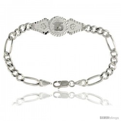 Sterling Silver Quinceanera Figaro Link Bracelet 1/2 in wide, 7 in long