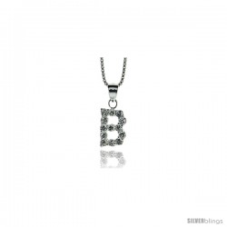 Sterling Silver Cubic Zirconia Initial Letter B Alphabet Pendant, 1/2 in long