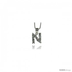 Sterling Silver Cubic Zirconia Initial Letter N Alphabet Pendant, 1/2 in long