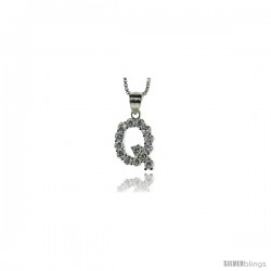Sterling Silver Cubic Zirconia Initial Letter Q Alphabet Pendant, 1/2 in long