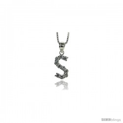 Sterling Silver Cubic Zirconia Initial Letter S Alphabet Pendant, 1/2 in long