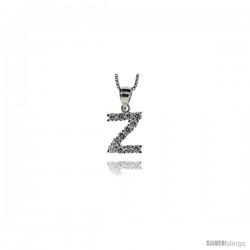 Sterling Silver Cubic Zirconia Initial Letter Z Alphabet Pendant, 1/2 in long