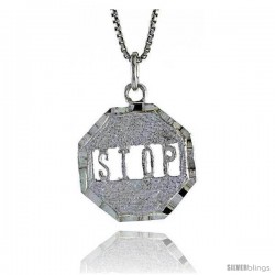 Sterling Silver Stop Sign Pendant, 7/8 in Tall