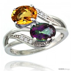 14k White Gold ( 8x6 mm ) Double Stone Engagement Mystic Topaz & Citrine Ring w/ 0.07 Carat Brilliant Cut Diamonds & 2.34