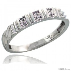 10k White Gold Ladies Diamond Wedding Band Ring 0.03 cttw Brilliant Cut, 1/8 in wide -Style 10w017lb