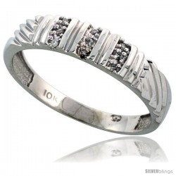 10k White Gold Mens Diamond Wedding Band Ring 0.05 cttw Brilliant Cut, 3/16 in wide