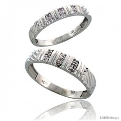 10k White Gold Diamond Wedding Rings 2-Piece set for him 5 mm & Her 3.5 mm 0.08 cttw Brilliant Cut