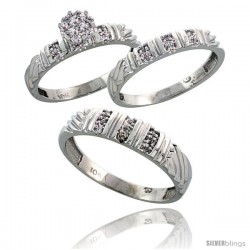 10k White Gold Diamond Trio Engagement Wedding Ring 3-piece Set for Him & Her 5 mm & 3.5 mm wide 0.14 cttw Brilliant Cut