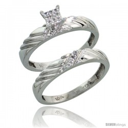 10k White Gold Diamond Engagement Rings Set 2-Piece 0.08 cttw Brilliant Cut, 1/8 in wide