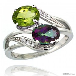 14k White Gold ( 8x6 mm ) Double Stone Engagement Mystic Topaz & Peridot Ring w/ 0.07 Carat Brilliant Cut Diamonds & 2.34