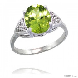 14k White Gold Diamond Peridot Ring 2.40 ct Oval 10x8 Stone 3/8 in wide