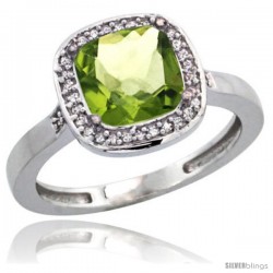 14k White Gold Diamond Peridot Ring 2.08 ct Checkerboard Cushion 8mm Stone 1/2.08 in wide