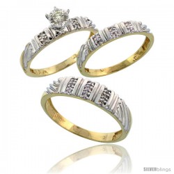 10k Yellow Gold Diamond Trio Wedding Ring Set His 5mm & Hers 3.5mm -Style 10y117w3