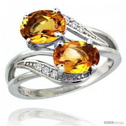 14k White Gold ( 8x6 mm ) Double Stone Engagement Citrine Ring w/ 0.07 Carat Brilliant Cut Diamonds & 2.34 Carats Oval Cut