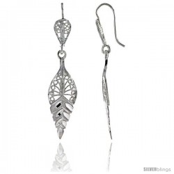 Sterling Silver 1 13/16" (46 mm) tall Leaf Filigree Dangle Earrings