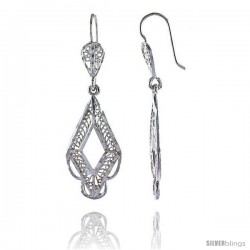 Sterling Silver 1 3/4" (45 mm) tall Diamond-shaped Filigree Dangle Earrings