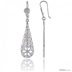 Sterling Silver 2 3/16" (55 mm) tall Teardrop Filigree Dangle Earrings, w/ Floral Designs