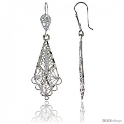 Sterling Silver 2" (51 mm) tall Diamond-shaped Filigree Dangle Earrings