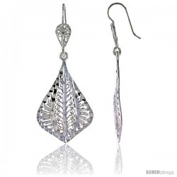 Sterling Silver 2" (51 mm) tall Fan-shaped Filigree Dangle Earrings